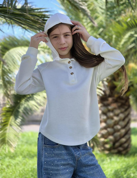 Arshiner Girls Button Collar Kids Hooded Sweatshirt