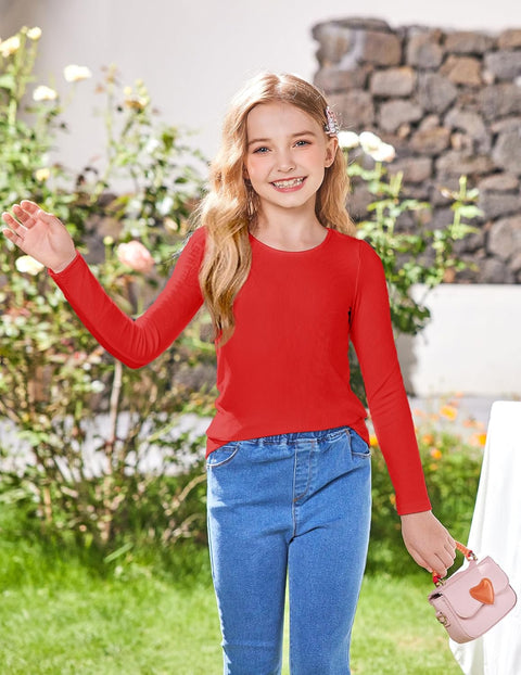 Arshiner Girls Long Sleeve Ribbed Knit Shirts