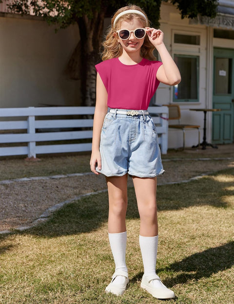 Arshiner Girls T Shirts Cap Sleeves Casual Summer Tops Tank Tee