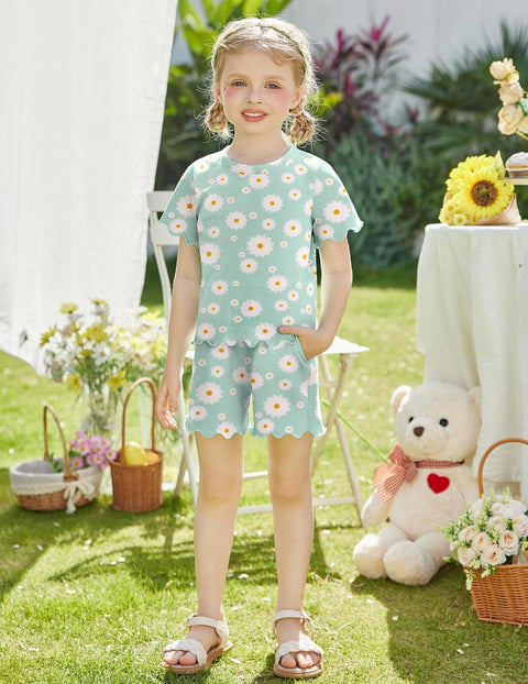 Arshiner Toddler Girls Clothes Ruffle Short Sleeves Crewneck Tops and Shorts with Pockets Cute Summer 2 Pieces Short Sets