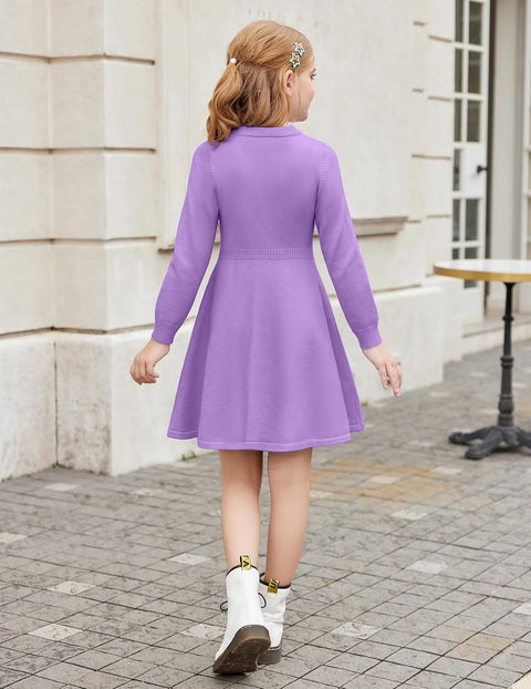 Arshiner Girls Sweater Dress Long Sleeve Button Knit Dresses