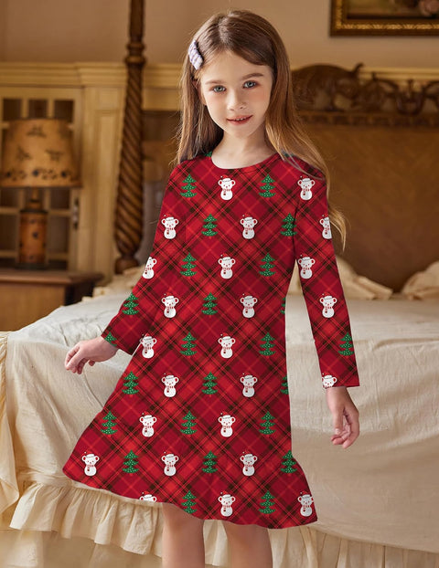 Arshiner Girls' Long Sleeve Cute Nightie Pajama Dress