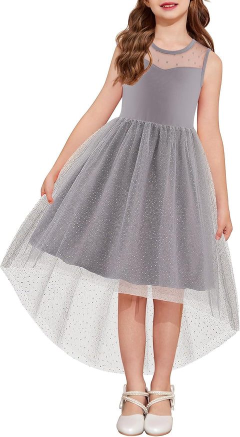 Arshiner Girls Dresses Formal Party Tulle Contrast Mesh Dress with Belt