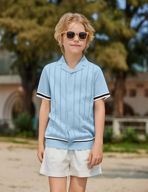 Arshiner Boys Knit Shirts Short Sleeve Button Down Shirt