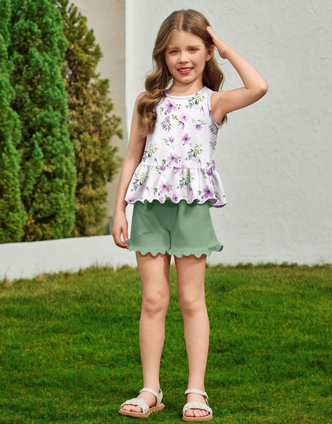 Arshiner Toddler Girls Outfit Ruffle Top and Elastic Shorts Set 2-8 Years