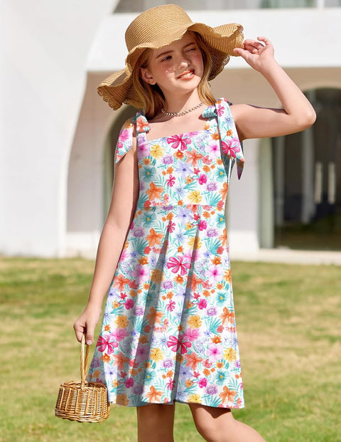[6Y-11Y] Arshiner Girls Dress Tie Strap Solid Color Party Dresses