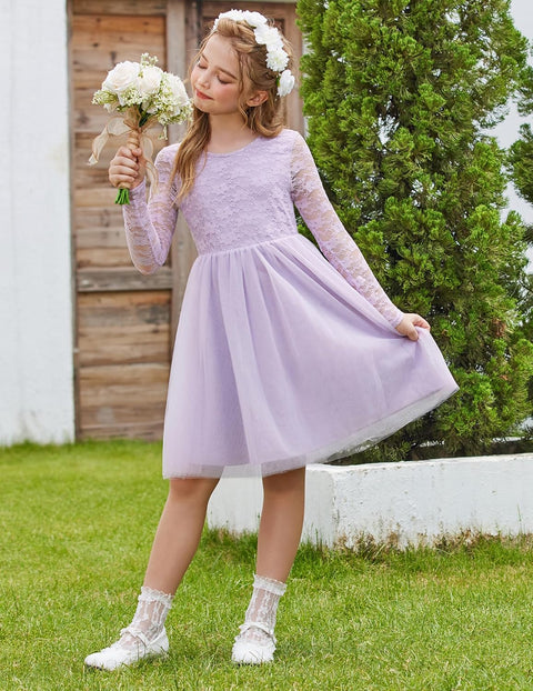 Arshiner Flower Girl Dress V Back Lace Tulle Party Dresses