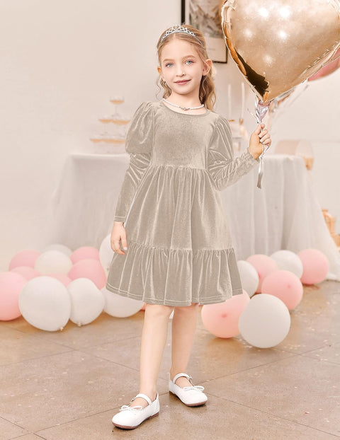 Arshiner Toddler Velvet Dress Girls Puff Party Ruffle Dresses