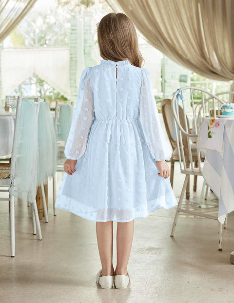 Arshiner Girls Dress Long Sleeve Swiss Dot Ruffle Collar Flowy A-Line Party Dress for Kids 5-13Y