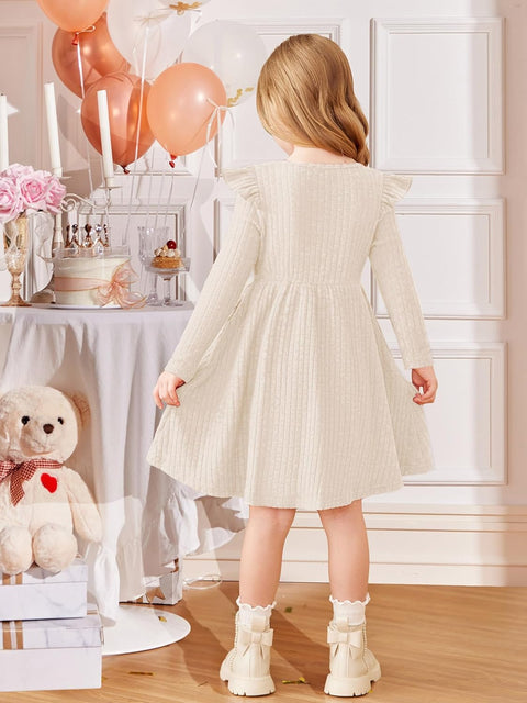 Arshiner Girl Dress Baby Girls Knitted Ruffle Sleeve Dresses
