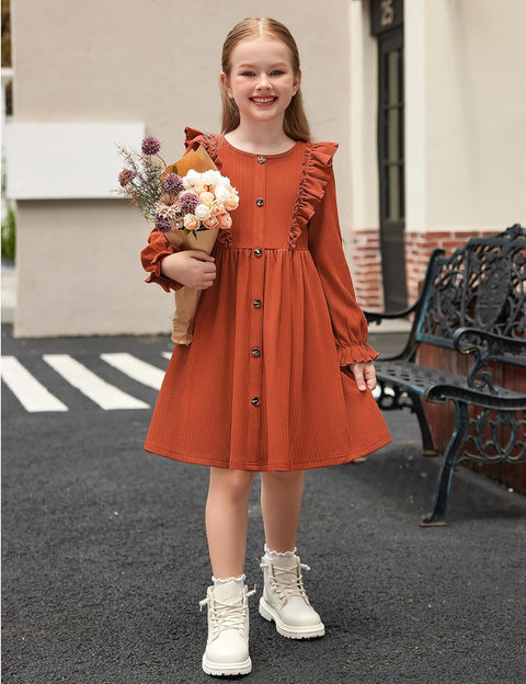 Arshiner Toddler Sweater Dress Ruffle Ribbed Knit Dresses