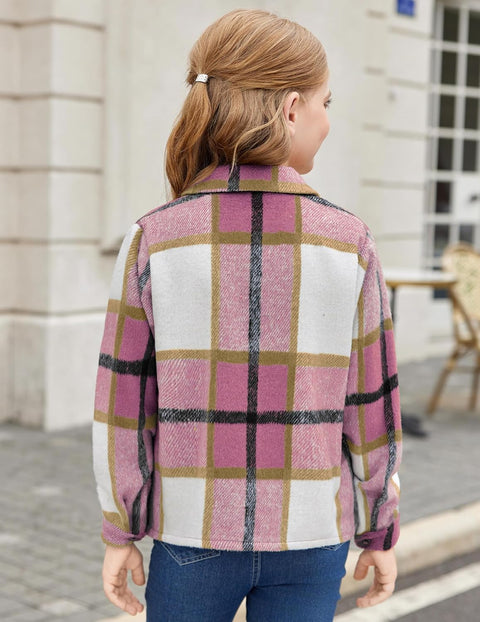 Arshiner Girls Flannel Cropped Shacket Plaid Jacket