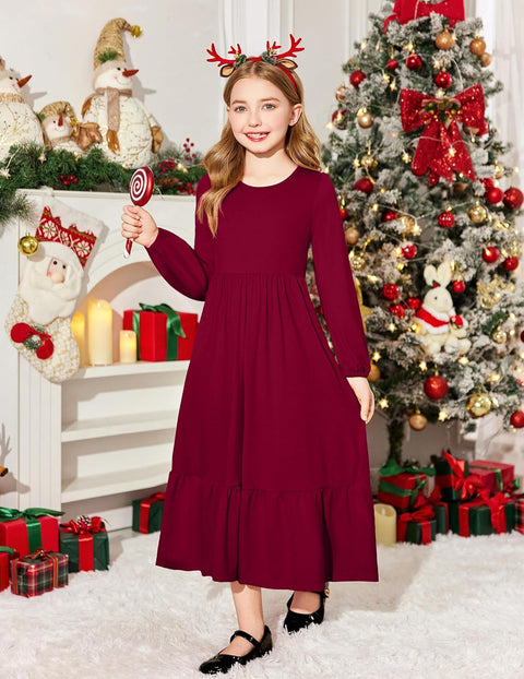 Arshiner Girls Maxi Dresses Lantern Long Sleeve Holiday Dress