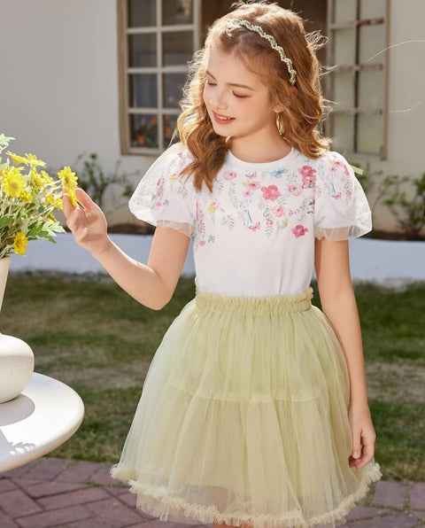 Arshiner Girls Shirts Mesh Puff Short Sleeves Tee Tops