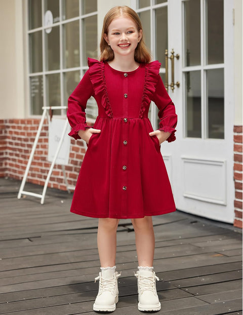Arshiner Toddler Sweater Dress Ruffle Ribbed Knit Dresses