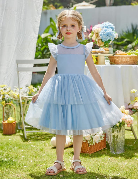 Arshiner Toddler Girls Tutu Sundress Ruffle Sleeve Double Fluffy Tiered Dresses