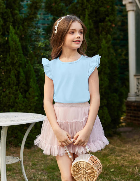 Arshiner Girls Shirts Ruffle Short Sleeve Cute Casual Tops Blouse Tee