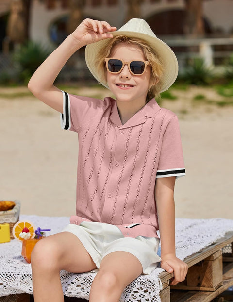 Arshiner Boys Knit Shirts Short Sleeve Button Down Shirt
