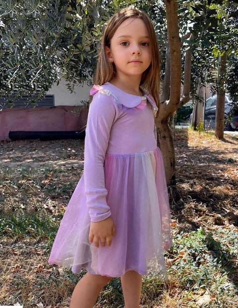 Arshiner Tutu Dress Girls Long Sleeve Peter Pan Collar Party Dresses