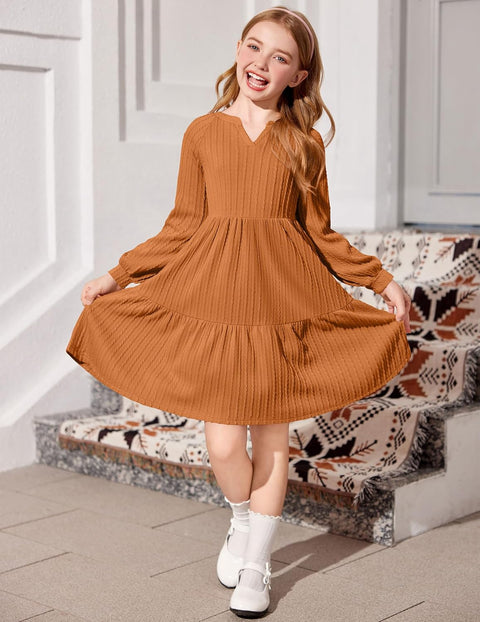 Arshiner Girls Dresses Lantern Long Sleeve Casual Dress