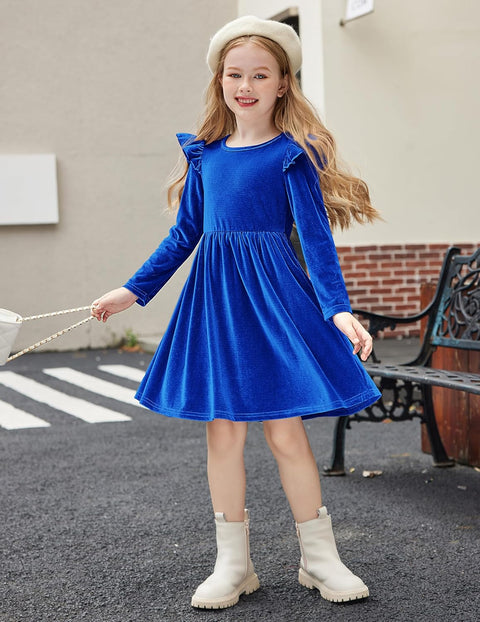 Arshiner Toddler Velvet Dress Little Girls Ruffle Dresses