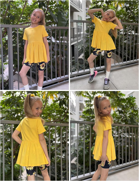 Arshiner Girls Summer Outfits Short Sleeve Ruffle Hem Top and Biker Shorts Set Girl Clothes 6-14 Years