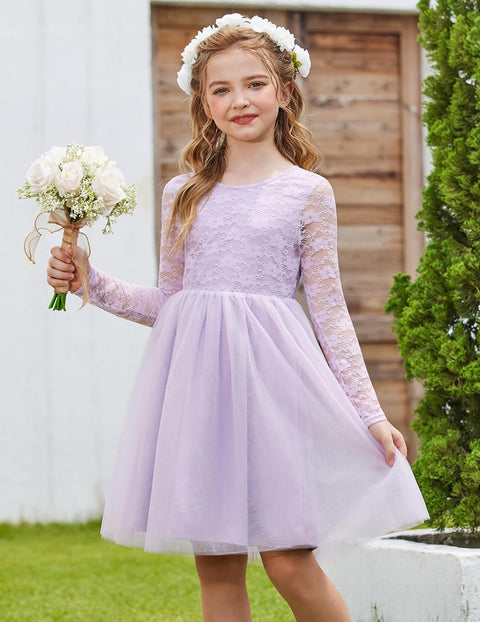 Arshiner Flower Girl Dress V Back Lace Tulle Party Dresses