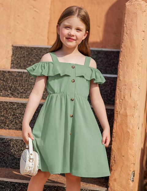Arshiner Girls Dresses Strap Cold Shoulder Ruffle A Line Dresses