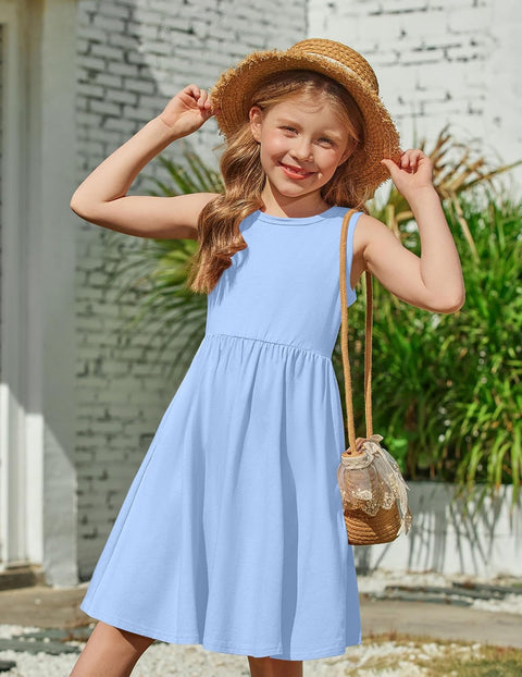 【2-6Y】Arshiner Toddler Girls Dress Back Bowknot Twirly Sundress with Pockets