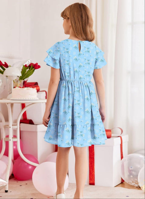 Arshiner Girls Dresses Formal Ruffle Sleeve Chiffon Pleated Dress