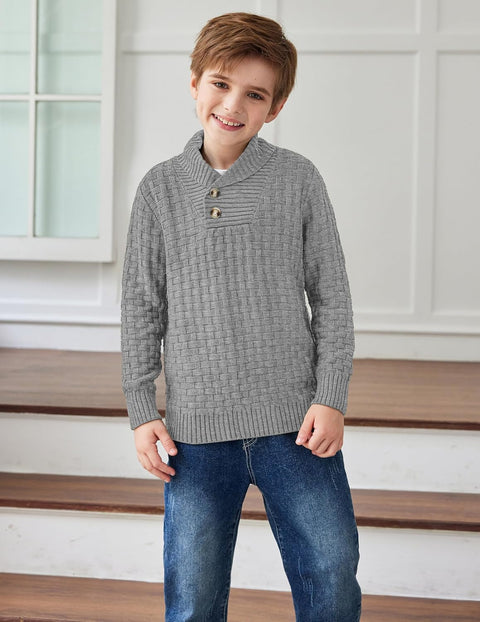 Arshiner Boys Long Sleeve Textured Ribbed Edge Pullover Sweaters