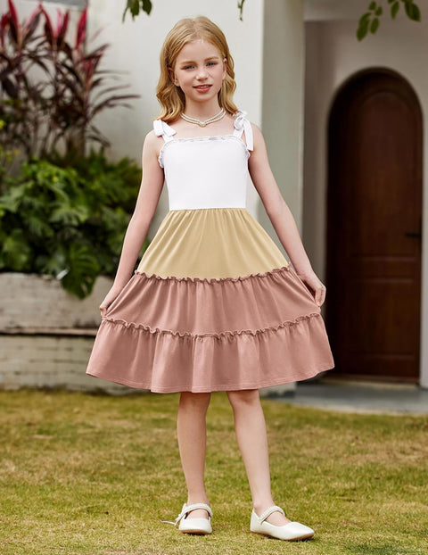 Arshiner Girls Dress Tween Boho Bowknot Strap Swing Flowy Dress
