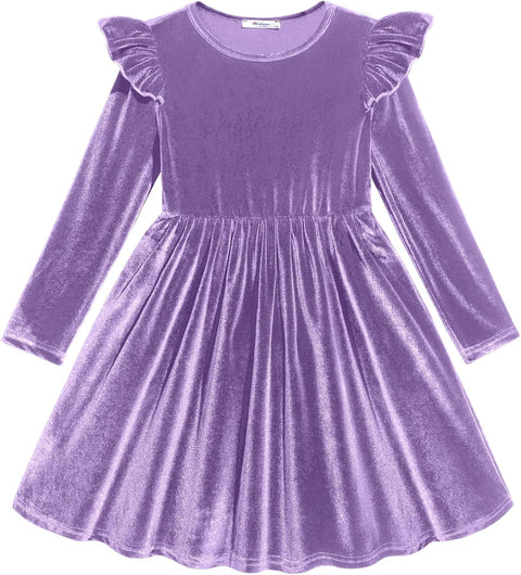 Arshiner Toddler Velvet Dress Little Girls Ruffle Dresses