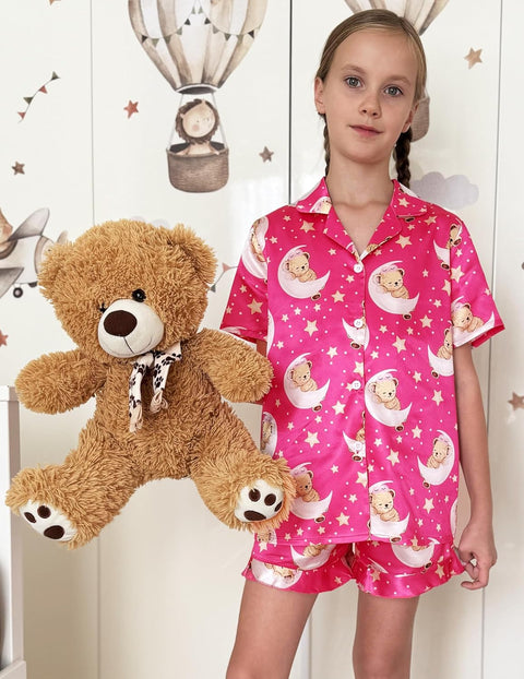 Arshiner Girls Pajamas Silk Satin Pajama Set