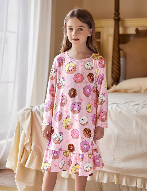 Arshiner Girls' Sleepwear Long Sleeve Cute Nightie Pajama Dress