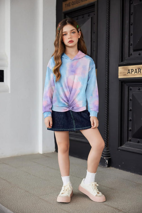 Arshiner Girls Hoodie Twist Front Tie Dye Hooded Sweatshirt