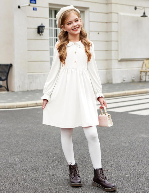 Arshiner Girls Long Sleeve Dress Ruffle Cotton Dresses