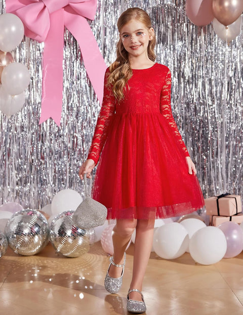 Arshiner Flower Girl Dress V Back Lace Tulle Party Dresses