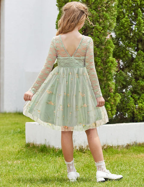 Arshiner Flower Girl Dress V Back Lace Tulle Party Dresses