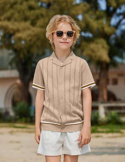 Arshiner Boys Knit Shirts Short Sleeve Button Down Shirt