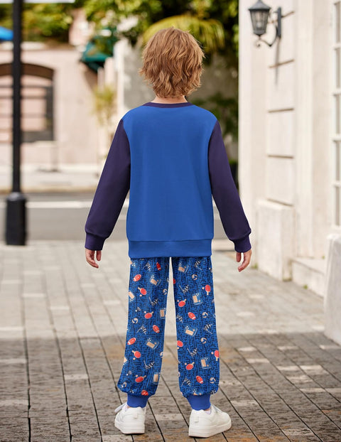 Arshiner Boys Long Sleeve Print Sweatshirt and Pant 2 Piece Set