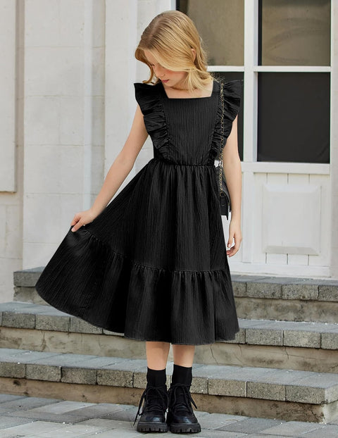 Arshiner Girls Tie Back Dress Tween Boho Flutter Sleeve Maxi Dresses