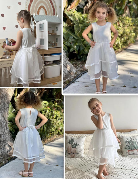 Arshiner Girls Dress Formal Party Fluffy Tulle Sleeveless Belted Dresses 3-11Y
