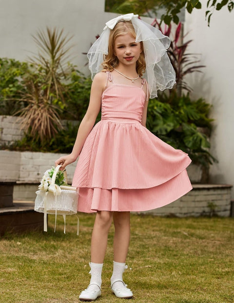 Arshiner Girls Dresses Flowy Tiered Ruched Smocked Back Midi Sundress