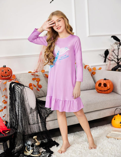 Arshiner Girls' Sleepwear Long Sleeve Cute Nightie Pajama Dress