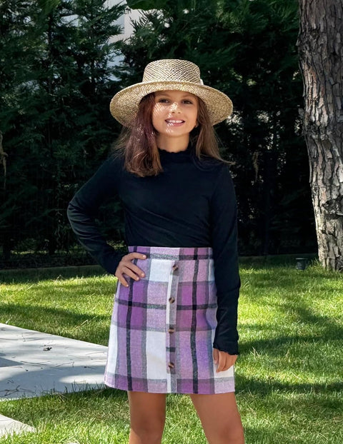 Arshiner Girls Lettuce Trim Mock Neck Ribbed Knit Tops