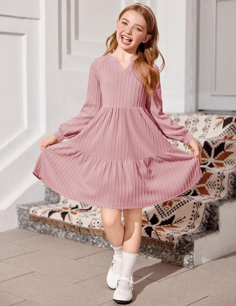 Arshiner Girls Dresses Lantern Long Sleeve Casual Dress