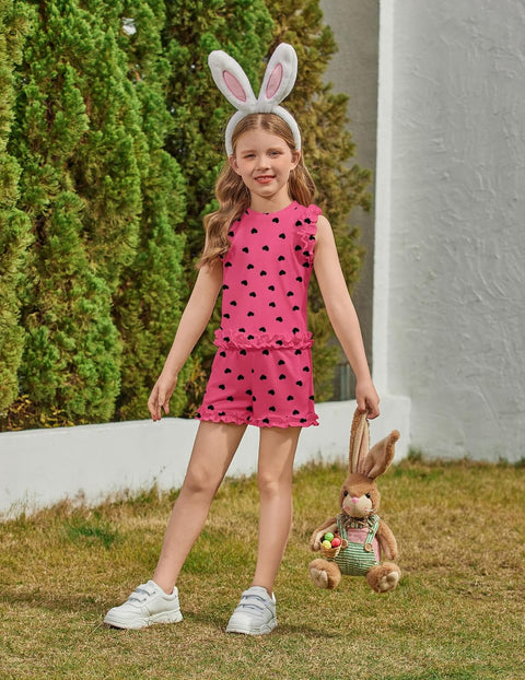 Arshiner Toddler Girls Clothes Ribbed Knit Ruffle Sleeveless Tops and Shorts with Pockets Cute Summer 2 Pieces Short Sets