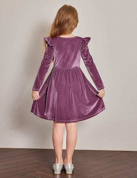 Arshiner Toddler Velvet Dress Little Girls Ruffle Dresses