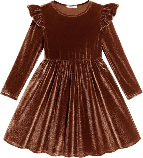 Arshiner Toddler Velvet Dress Little Girls Ruffle Dresses